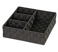 WENKO Organiseur De Salle De Bains Adria, Boîte de Rangement Carré Avec 4 Compartiments, Capacité: 9.3 l, En Polypropylène Tissé, Dimensions : 32 x 10 x 32 cm, Couleur : Noir