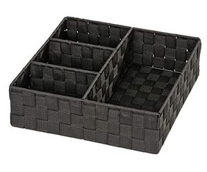 WENKO Organiseur De Salle De Bains Adria, Boîte de Rangement Carré Avec 4 Compartiments, Capacité: 9.3 l, En Polypropylène Tissé, Dimensions : 32 x 10 x 32 cm, Couleur : Noir