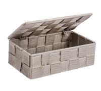 WENKO Organiseur de Salle de Bains Adria Mini avec Couvercle Taupe - Aufbewahrungsbox, Badkorb mit Deckel, Polypropylène, 18 x 6.5 x 10 cm, Taupe