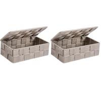 WENKO Organiseur de salle de bains Adria mini avec couvercle taupe, Polypropylène, 18 x 6.5 x 10 cm, Taupe (Lot de 2)