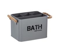 WENKO Organiseur Salle de Bain Gara "Bath", Boite de rangement avec 4 compartiments, Poignée tressée, Acier, 19x12,5x13 cm, gris