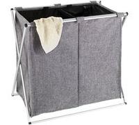 Wenko Panier à linge Duo – 2 compartiments, 120 L, tissu polyester, cadre aluminium, gris chiné