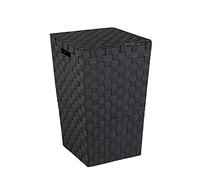 WENKO Coffre à linge ADRIA Panier Collecteur Boîte Tonneau 48L Couvercle noir Trieur Salle de bain