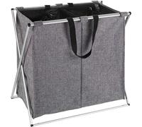 WENKO Panier à Linge Duo, Panier à Linge 2 Compartiments avec poignée de Transport, capacité 120L, Cadre Aluminium - Tissu Polyester, 59x57x38, Gris chiné