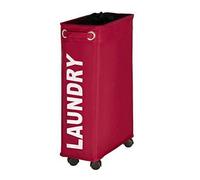 WENKO Panier à linge étroit ""Laundry"", panier linge roulettes, Corno, Capacité 43 l, Polyester, 18.5x60x40 cm, rouge