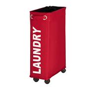WENKO Panier à Linge étroit Laundry, Panier Linge roulettes, Corno Rouge, Polyester, 43 l, 18.5 x 60 x 40 cm