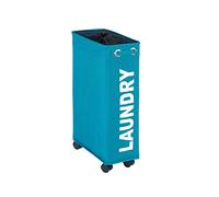 WENKO Panier à Linge étroit Laundry, Panier Linge roulettes, Corno Turquoise, Polyester, 43 l, 18.5 x 60 x 40 cm