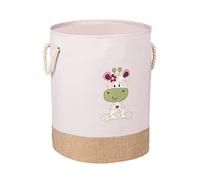 WENKO Panier à linge Kids Greta rose, sac à linge rond pour enfants, rose clair avec jolis motifs de girafes et deux anses en coton, contenance 63 litres en un seul compartiment, Ø 40 x 50 cm
