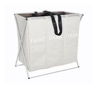 Wenko Panier à linge Trio 3440113100, 3 compartiments, 130 l, polyester, beige, 63×57×38 cm
