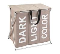 Wenko Panier à linge Trio 62093100 - 3 compartiments 118 L Polyester avec couvercle Taupe 57x57x38