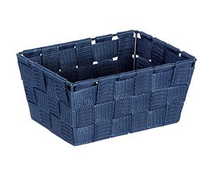 WENKO Panier de rangement Adria Mini long bleu foncé - Panier de salle de bain, rectangulaire, tresse plastique, Polypropylène, 19 x 9 x 14 cm, Bleu foncé