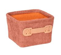 WENKO Panier de salle de bain Anela Square, panier en velours côtelé doux pour ranger les accessoires de toilette, 100 % polyester, avec petite poignée en similicuir, 14 x 9 x 14 cm, vieux rose