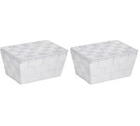 WENKO Panier de salle de bains Adria avec couvercle blanc - panier de salle de bain Capacité: 2.164 l, Polypropylène, 19 x 10 x 14 cm, Blanc (Lot de 2)