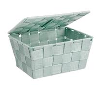 WENKO Panier de salle de bains Adria avec couvercle menthe - Panier de salle de bain avec couvercle, Polypropylène, 19 x 10 x 14 cm, Vert menthe