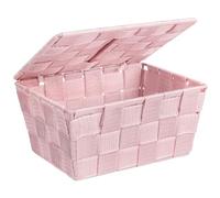 WENKO Panier de salle de bains Adria avec couvercle rose - Panier de salle de bain avec couvercle, Polypropylène, 19 x 10 x 14 cm, Rose