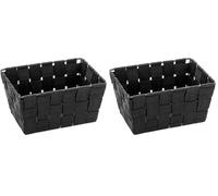 WENKO Panier de salle de bains Adria Mini, long noir - panier de bain Capacité: 2.178 l, Polypropylène, 19 x 9 x 14 cm, Noir (Lot de 2)