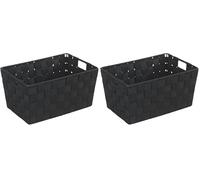 WENKO Panier de salle de bains Adria S, noir - panier de bain Capacité: 6.24 l, Polypropylène, 30 x 15 x 20 cm, Noir (Lot de 2)