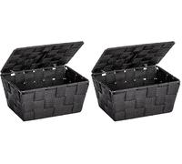 WENKO Panier rangement salle de bain avec couvercle Adria Noir, 19 x 10 x 14 cm (Lot de 2)