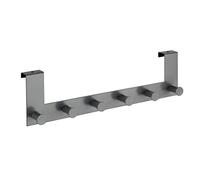 WENKO Patère de porte à crochets Celano gris - Réglette de crochets avec 6 crochet, pour épaisseurs de feuillure de porte atteignant 2 cm, Acier, 39 x 11 x 5.5 cm, Gris