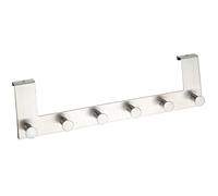 WENKO Patère de Porte à Suspendre Celano | 6 Crochets de Porte pour Les Serviettes ou Les Manteaux | Fixation sans perçage | Epaisseur Porte 2cm Max | 39x11x5,5 cm| Acier INOX satiné