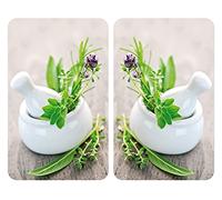 WENKO Plaque de Protection Cuisson en Verre trempé Herbes Lot de 2, Protection Tous Types de Plaque