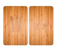 WENKO Plaque de protection pour table de cuisson universelle lot de 2, pour tous types de feux. (Déjeuner, aspect bois)