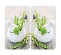 WENKO Plaque de Recouvrement Universelle Mod. Jardin de Fines Herbes, réglable en hauteur pour tout type de cuisinière, planche à découper et protection anti-éclaboussures, verre, 30 x 52 cm, 2 pièces