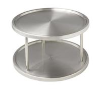 WENKO Plateau tournant Duo acier inox - 2 tablettes de rangement rotatives, Acier inoxydable, 26.5 x 15.5 x 26.5 cm, Argent mat