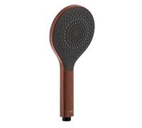 WENKO Pomme de douche Watersaving Wood, douchette à économie d'eau, aspect bois élégant en plastique, économie d'eau et confort total avec 3 types de jets, raccord universel ½", Ø 12 cm, marron/noir