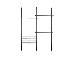 WENKO Portant vêtement téléscopique pour Dressing sur Mesure Herkules Duo| Garde Robe 3 tringles 2 paniers Solution sans perçage | Réglable Longueur et Hauteur | Acier| 164-215x165-300x38cm |Noir