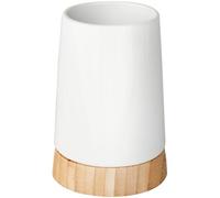 Wenko Porte Brosse à Dent, Gobelet Salle De Bain, Bamboo, Céramique - Bambou, 8,5x11,6 Cm, Blanc - Marron