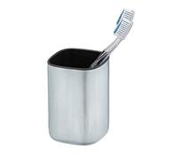WENKO Porte Brosse à Dents Alassio, gobelet Salle de Bain, gobelet pour la Brosse à Dents et Le Dentifrice, en Acier Inoxydable satiné, intérieur Noir, 7,8x11,5x7,8cm, Fini Mat