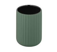 WENKO Porte brosse à dents Belluno, gobelet salle de bain, gobelet pour la brosse à dents et le dentifrice, surface agrippante Soft-Touch cannelée en céramique, Ø8x11 cm, vert mat