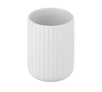 WENKO Porte brosse à dents Belluno, gobelet salle de bain, gobelet pour la brosse à dents et le dentifrice, surface agrippante Soft-Touch cannelée en céramique, Ø8x11 cm, blanc mat
