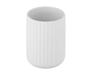 WENKO Porte brosse à dents Belluno, gobelet salle de bain, gobelet pour la brosse à dents et le dentifrice, surface agrippante Soft-Touch cannelée en céramique, Ø8x11 cm, blanc mat