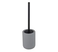 WENKO Porte brosse WC Belluno, porte brosse WC en céramique avec tête de brosse WC noire remplaçable de Ø7,5 cm, Céramique avec surface agrippante Soft-Touch, Ø 11,5x42 cm, gris