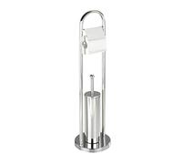 WENKO Porte brossee WC Vasto | Set WC inox avec brosse WC sur pied design et porte-brosse WC inox | Toilettes anti-odeurs en acier inoxydable | Ø 22 x 81 cm | Couleur argent brillant