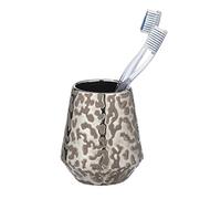 WENKO Porte-brosses à dents Burgos en céramique haut de gamme avec jeu de motifs brillant, gobelet à brosser les dents extravagant de Ø 9,1 x 10,5 cm, accessoire de salle de bain pour les brosses à dents, surface structurée, gris-marron/platine