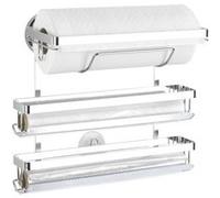 WENKO Magic-Loc porte essuie-tout Trio - pour 3 rouleaux cuisine différents, Métal chromé, 33 x 32 x 16 cm, Argent brillant