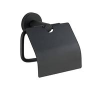 WENKO Porte papier toilette mural Bosio Black | Porte papier toilette inox avec couvercle design | Accessoires salle de bain noir tendance | DIM (l x h x p) 15 x 13,5 x 7 cm | Noir mat