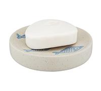 WENKO Porte-savon Aquamarin, coupe à savon pour le rangement du savon à main, en céramique noble en blanc mat avec un décor maritime bleu, dessins réalisés à la main, Ø 10 x 3 cm