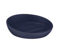 WENKO Porte-Savon Badi Bleu, idéal pour Le Gel Douche sans Emballage ou du shampooing Solide, en céramique de Haute qualité, Surface Mate, coupelle à Savon au Design Simple et Discret, Ø 11,5 x 3 cm