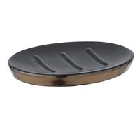 WENKO Porte-savon Brandol, coupe à savon pour le rangement du savon à main, en céramique haut de gamme, 10 x 1,5 x 12 cm, noir/cuivre