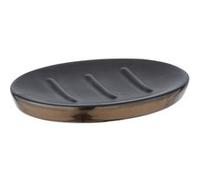 WENKO Porte-savon Brandol, coupe à savon pour le rangement du savon à main, en céramique haut de gamme, 10 x 1,5 x 12 cm, noir/cuivre