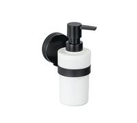 WENKO Porte Savon Liquide Mural Pavia, Distributeur Savon Liquide capacité 220ml, Fixation sans perçage Static Loc Plus, Plastique - Acier, 6x16x9 cm, Blanc - Noir Mat