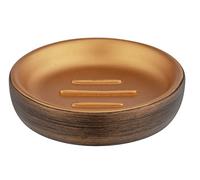 WENKO Porte-savon Palena, support à savon rond pour ranger les savons solides ou les shampooings, en polyrésine de haute qualité et au design élégant, (L/P x H) : Ø 10,5 x 2,5 cm, bronze