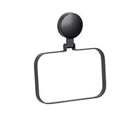 WENKO Porte Serviette Salle de Bain Mural Pavia, Anneau Porte Serviette Mural Fixation sans perçage Static Loc Plus, adhérence Statique, Acier - Plastique, 18,5x2x21 cm, Noir Mat