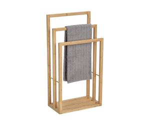 WENKO Porte Serviette sur pied Salle de Bain BAMBUSA | Sèche-serviettes 3 barres | Support Serviette en Bambou | 42,5 x 86 x 23,5
