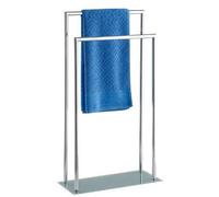 WENKO Porte serviettes salle de bain sur pied Style, 2 barres porte serviette, Acier inox et base en verre trempé mat, brillant