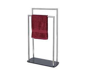 WENKO Porte Serviettes sur Pied Ravina | Séche Serviettes pour Salle de Bain| Portant vêtements avec 2 Niveaux d'étendage | Acier Inoxydable et Socle en Verre sécurité | 40x80x20 cm | INOX Brillant